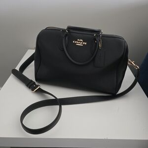 Coach Black Pebbled Leather Satchel with Gold Logo